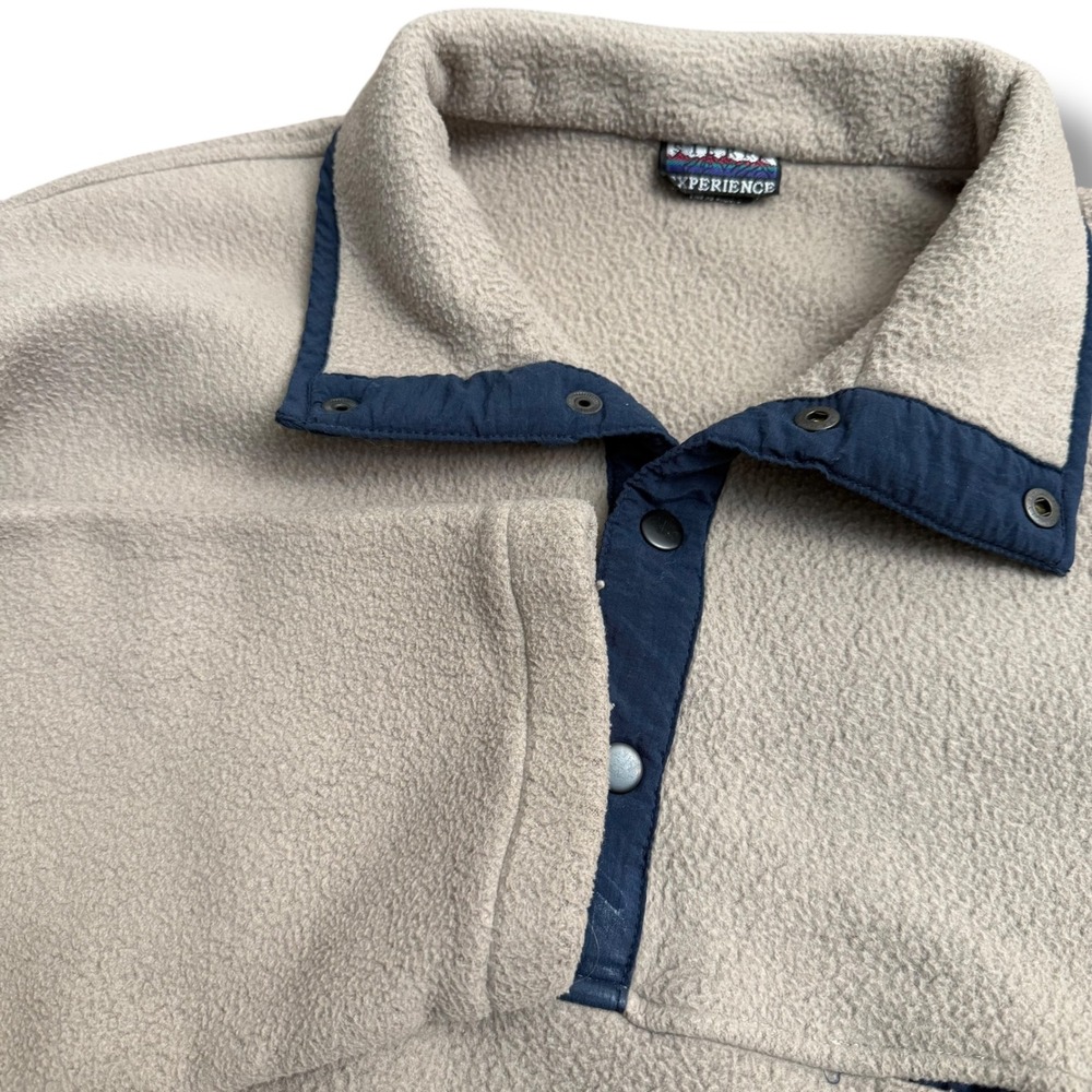 Sierra Experience Fleece Pullover Sweatshirt‎ Tan Navy Collar Snap Size XL